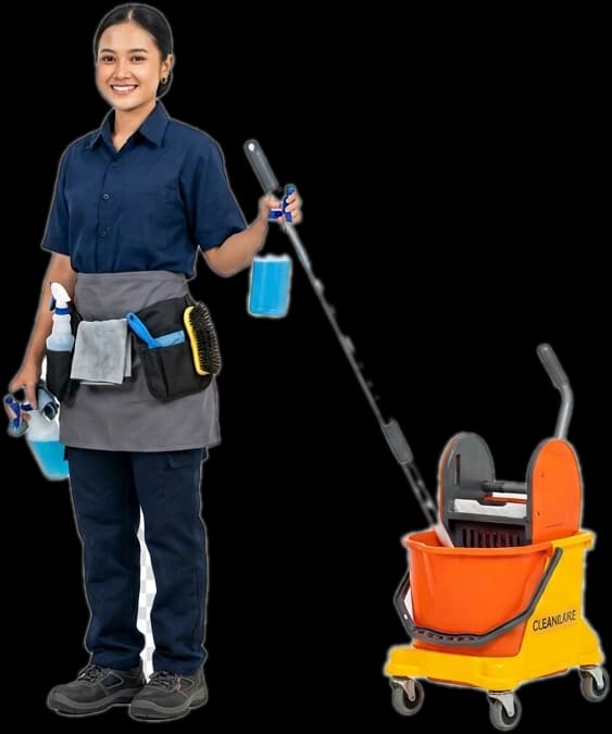 Cleaner JasaBersih bekerja di lokasi pelanggan